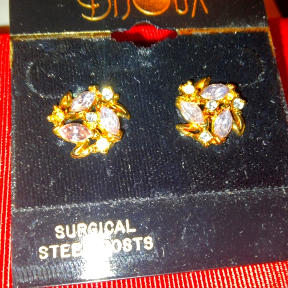 Yellow Gold Plated Multi. Colored Diamond Earrings _New